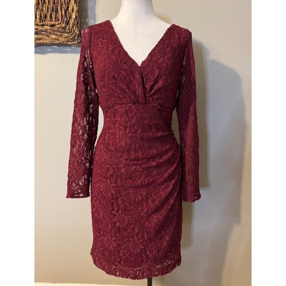 Ralph Lauren Dress 14 Burgundy Lace Sheath Long Sleeve Career Church Party - Picture 7 of 10